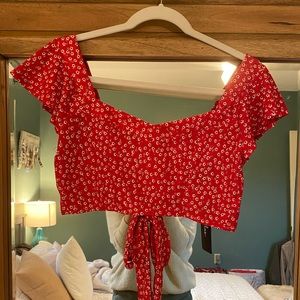 Lulus Red Floral Tie-back Crop Top